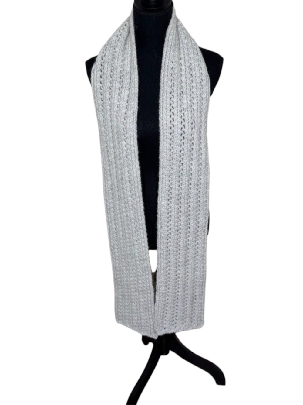 J. Jill 2011 Light Gray Heather Alpaca Textured Chunky Knit Scarf NWT Deadstock